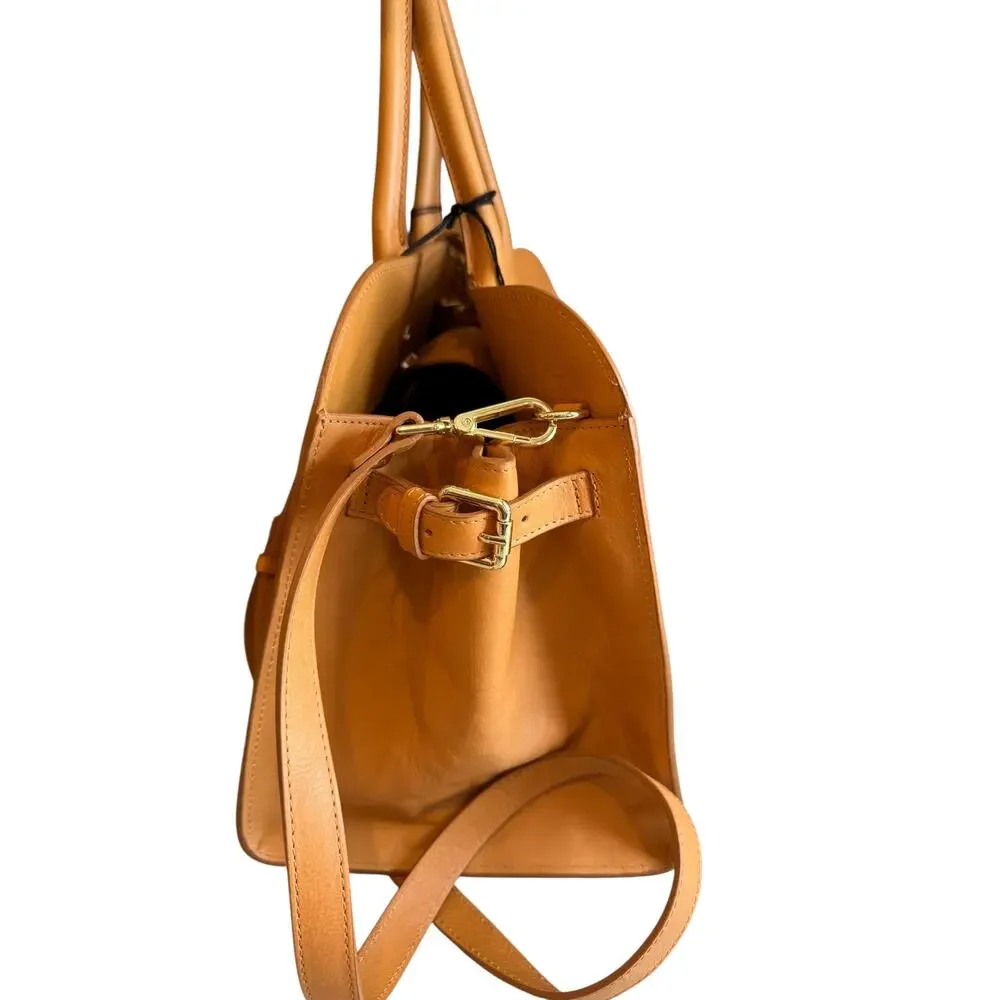 Claudia Firenze Genuine Italian Leather Oversized Satchel Bag Carmel Tan